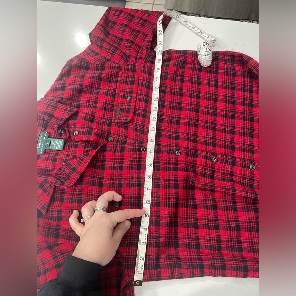 Lauren Ralph Lauren Women Red Black Plaid Flannel Button-Down Shirt Sz S cotton - Picture 4 of 15